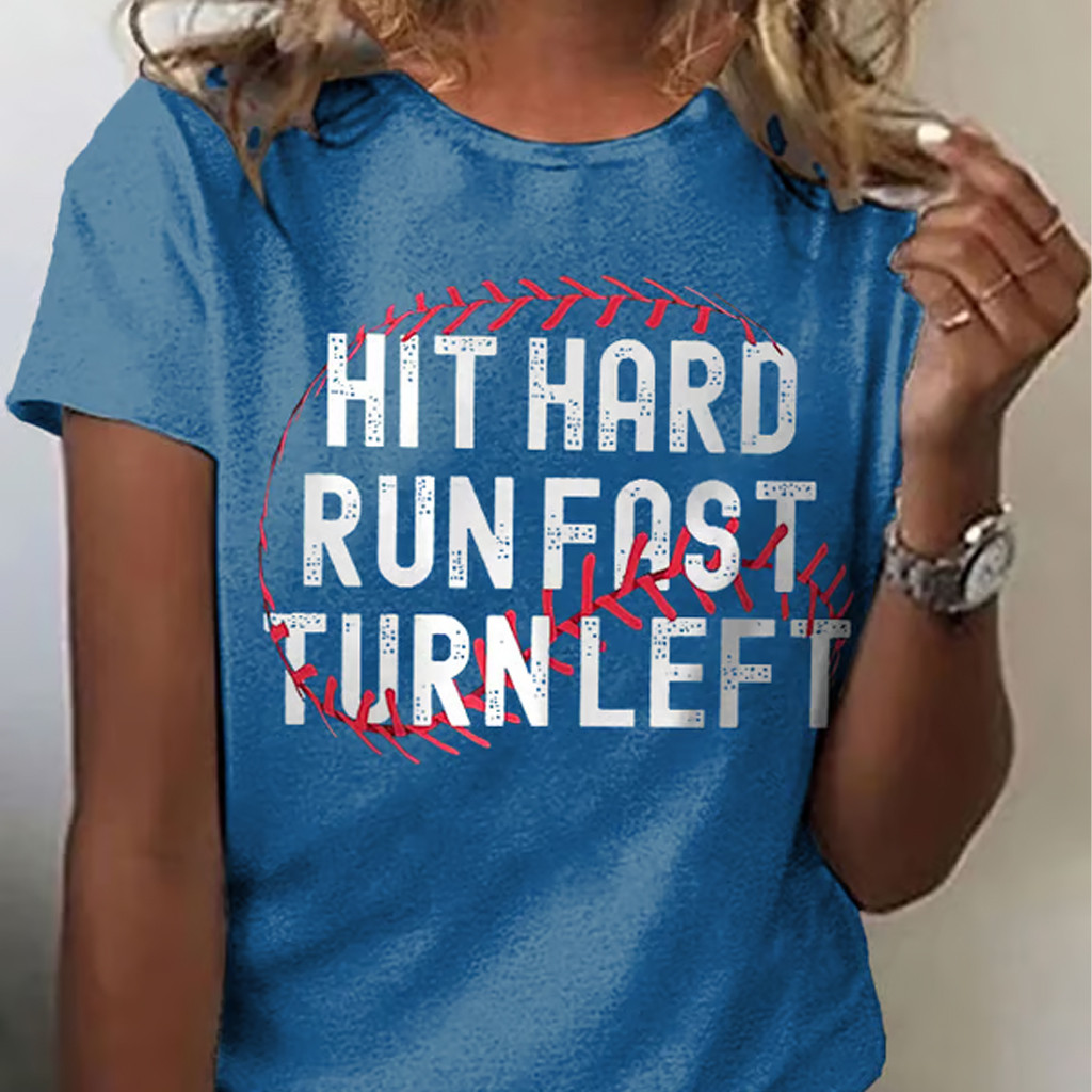 Baseball Hit Hard Run Fast Turn Left T-Shirt Game Day Apparel Baseball Lovers Gifts