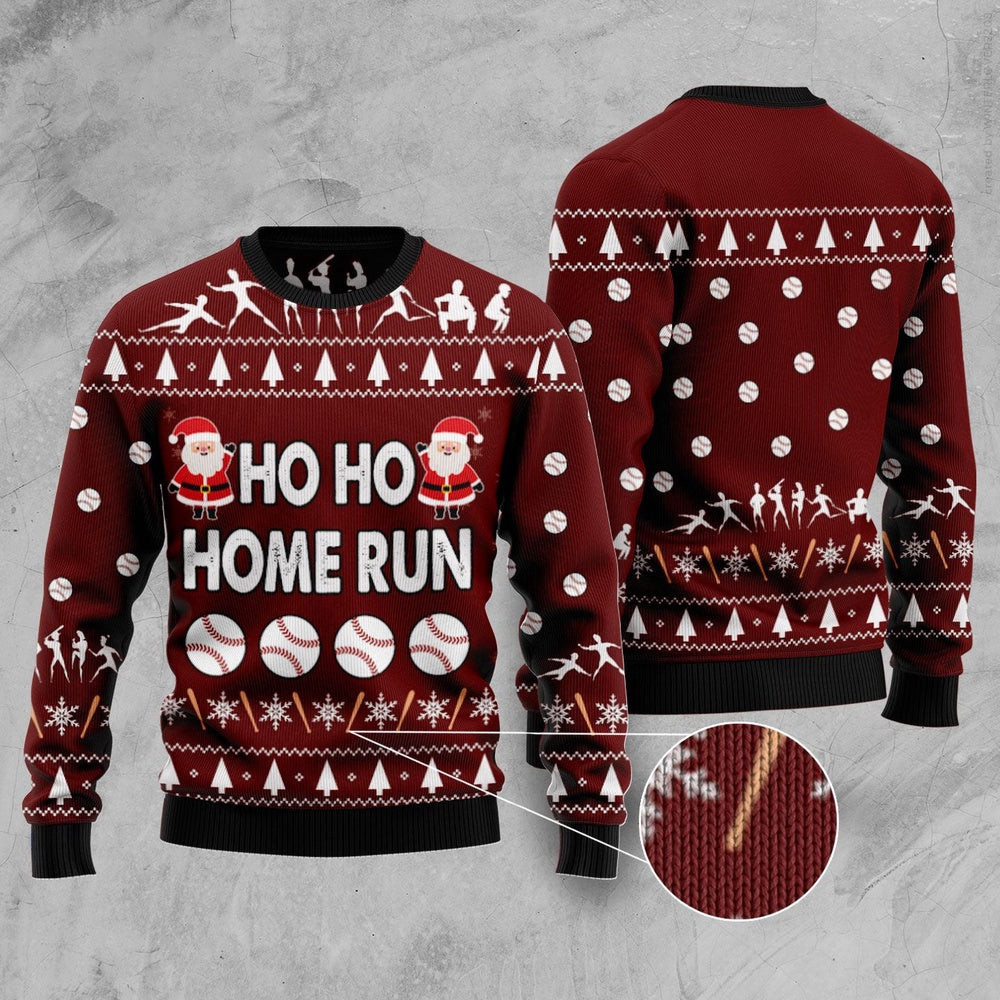 Baseball Hoho Home Run Ugly Christmas Sweater Funny Ugly Christmas Sweater
