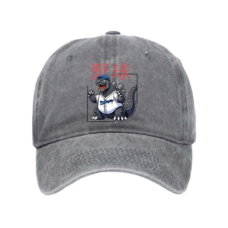 Baseball Is My Favorite Sport Washed Hat Animal Pattern Best Cap Godzilla Lover Gifts