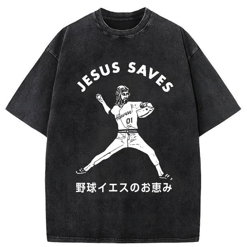 Baseball Jesus' Blessing Washed T-Shirt Trendy Everyday Casual Outfit Gifts For BFF