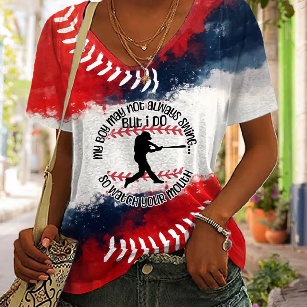 Baseball My Boy Might Not Always Swing But I Do V-Neck T-Shirt Game Day Baseball Apparel Baseball My Boy Might Not Always Swing But I Do V-Neck T-Shirt Game Day Baseball Apparel