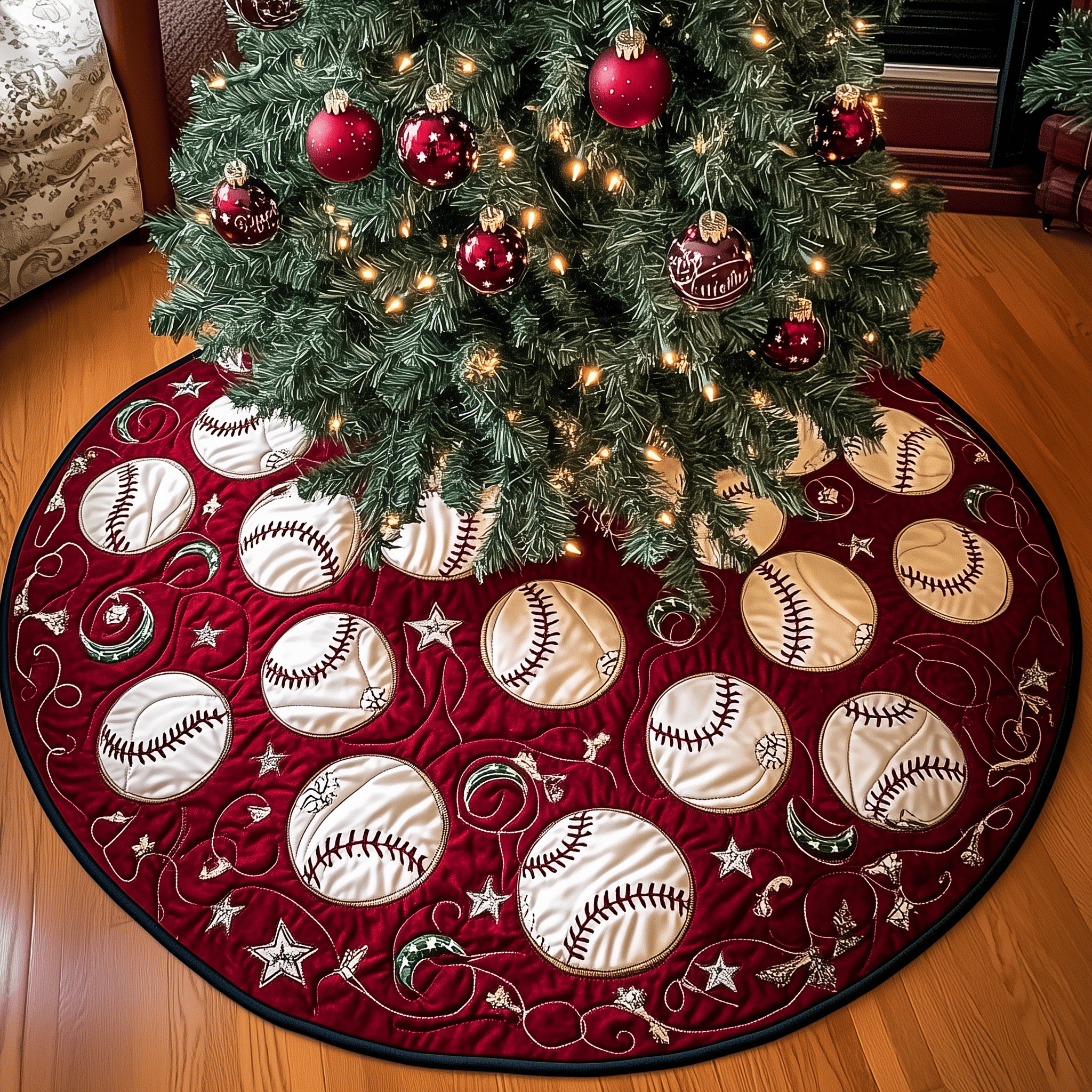 Baseball Ornament Quilted Tree Skirt Feel Happy and Carefree with the Perfect Tree Skirt
