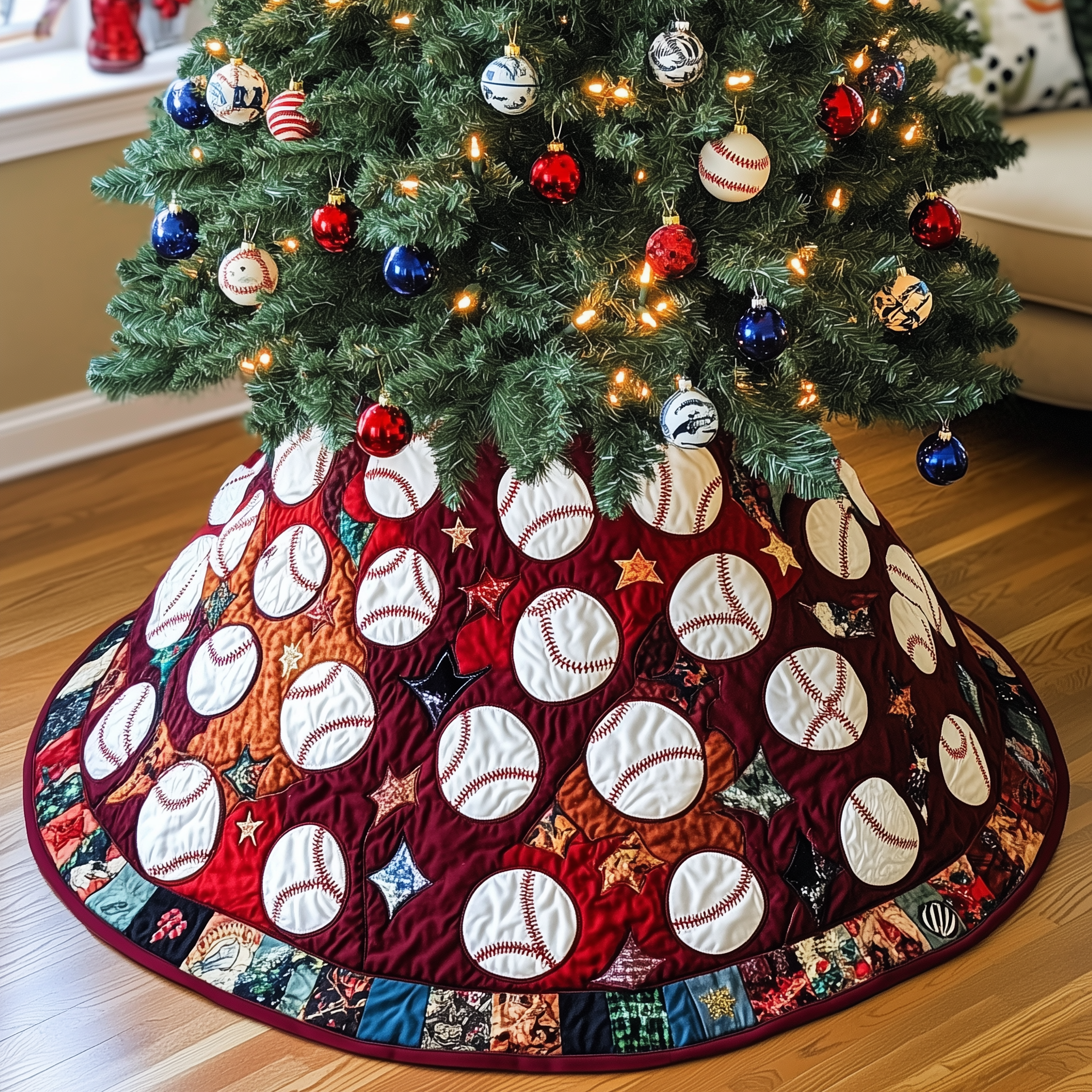 Baseball Ornament Quilted Tree Skirt Merch For Home And Living