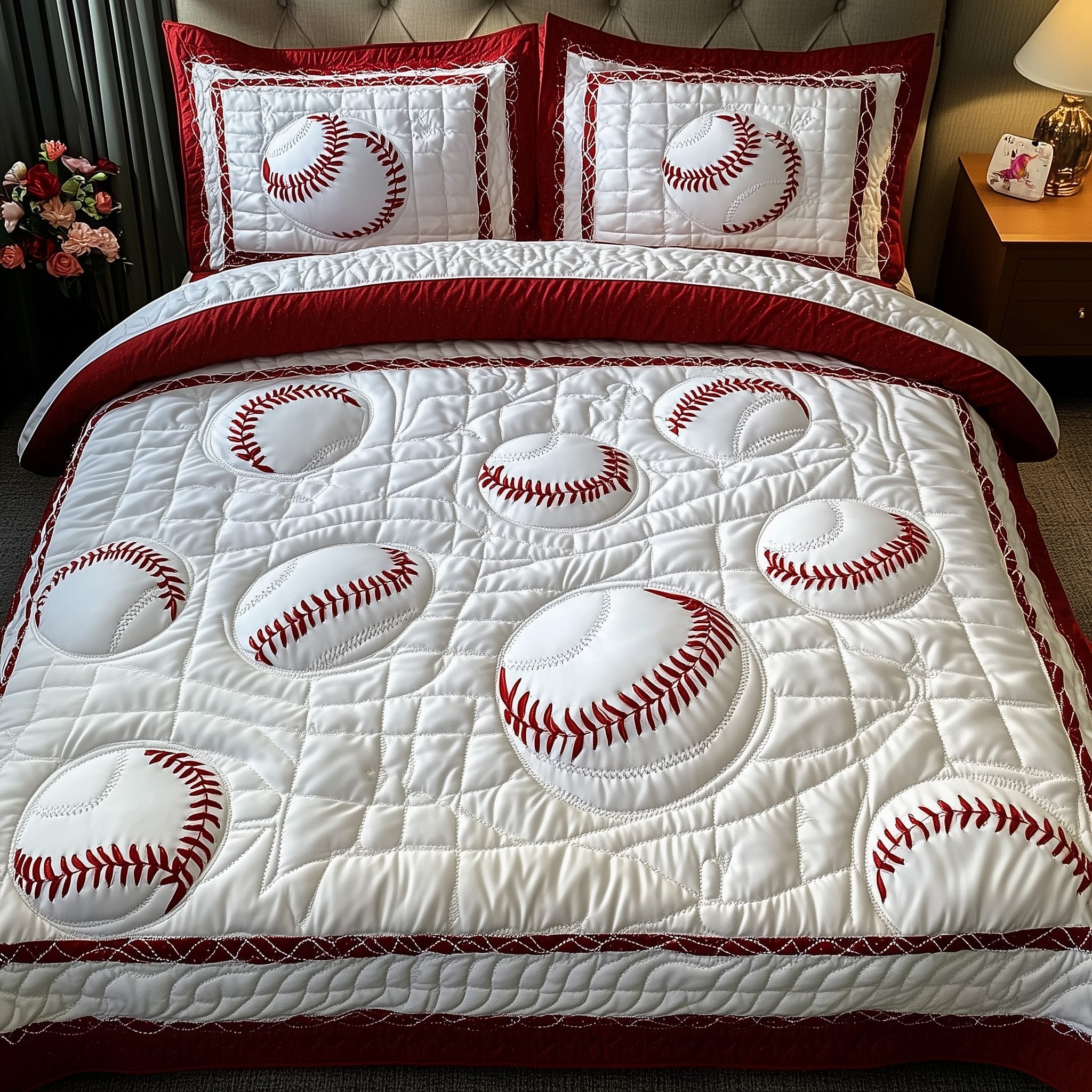 Baseball Quilted Bedding Set Duvet Cover Bedspread Gifts For Baseball Fans