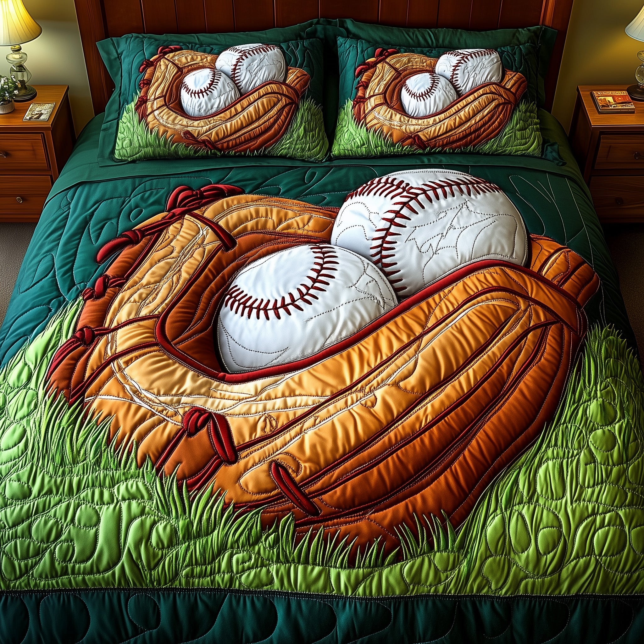 Baseball Quilted Bedding Set For Women