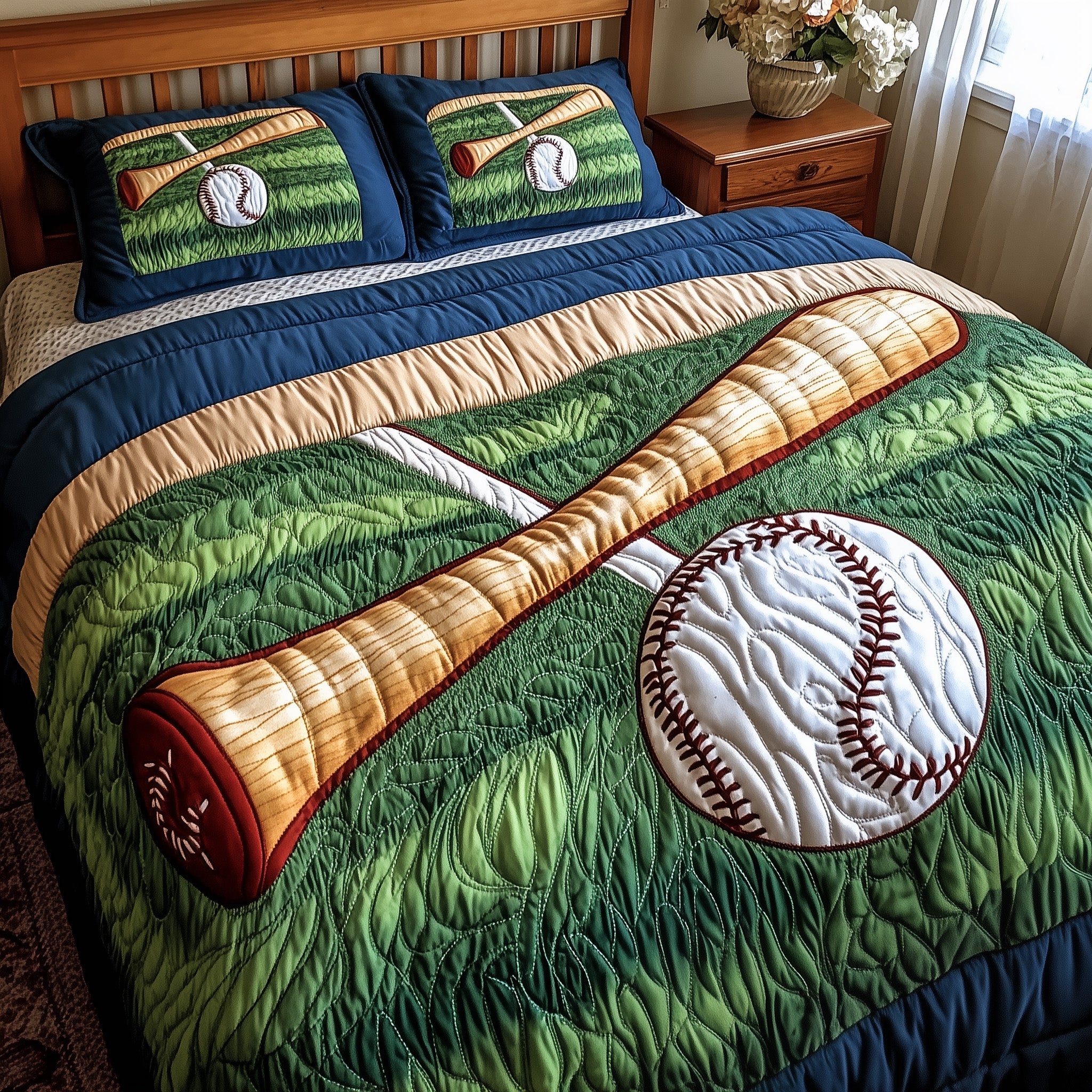 Baseball Quilted Bedding Set Housewarming Gift