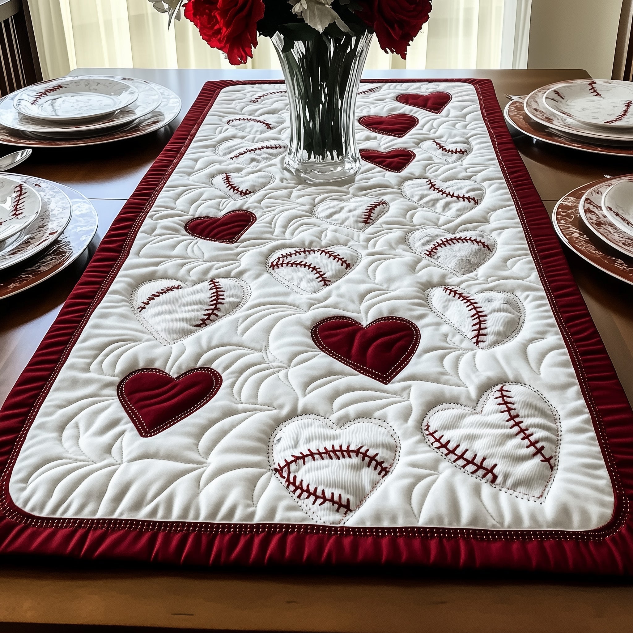 Baseball Quilted Table Runner Holiday Table Runner Decoration