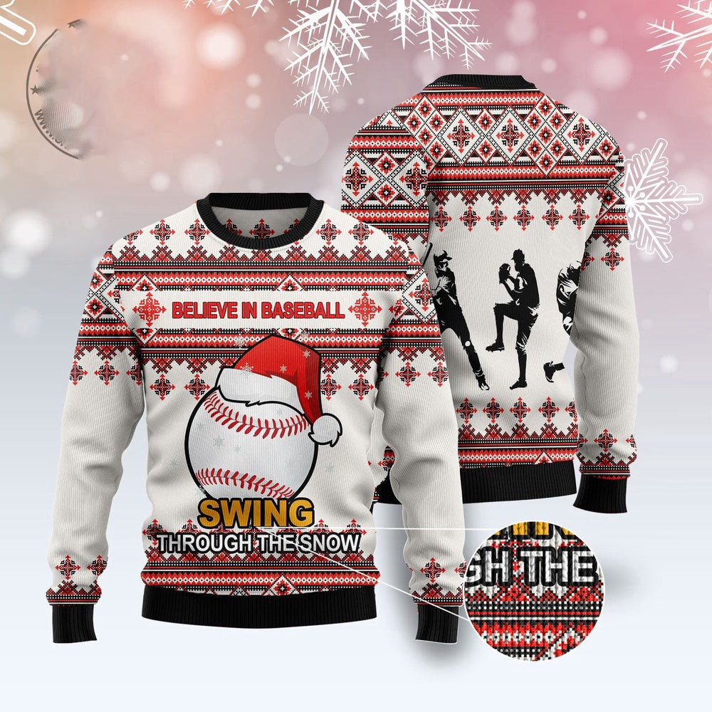 Baseball Santa Hat Ugly Christmas Sweater Funny Ugly Christmas Sweater