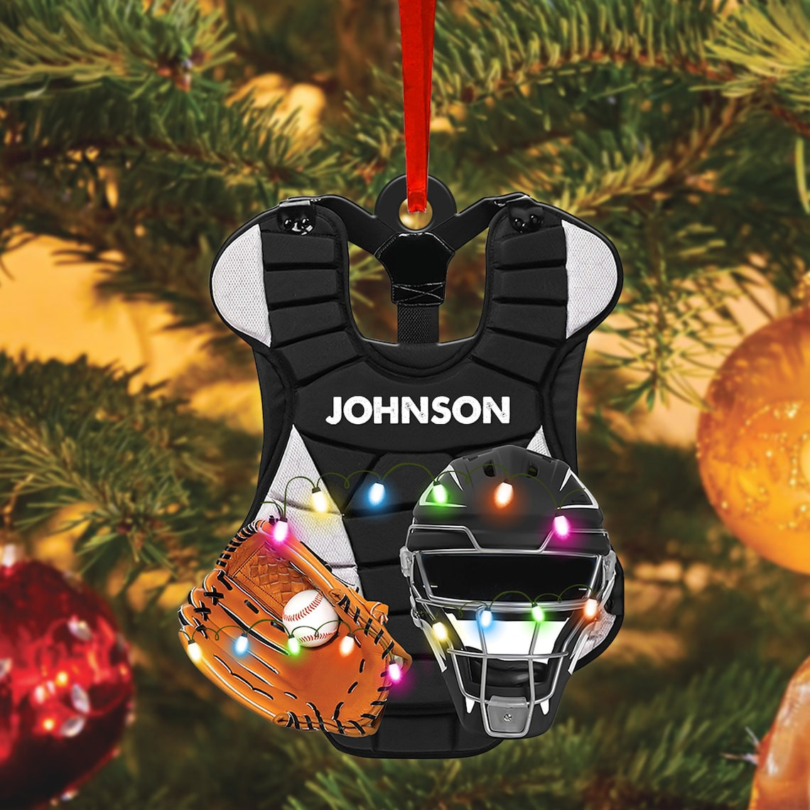 Baseball Set Helmet Glove Personalized Ornament Baseball Catcher Gear Christmas Ornament Christmas Custom Shaped Ornaments Xmas Gift Ideas
