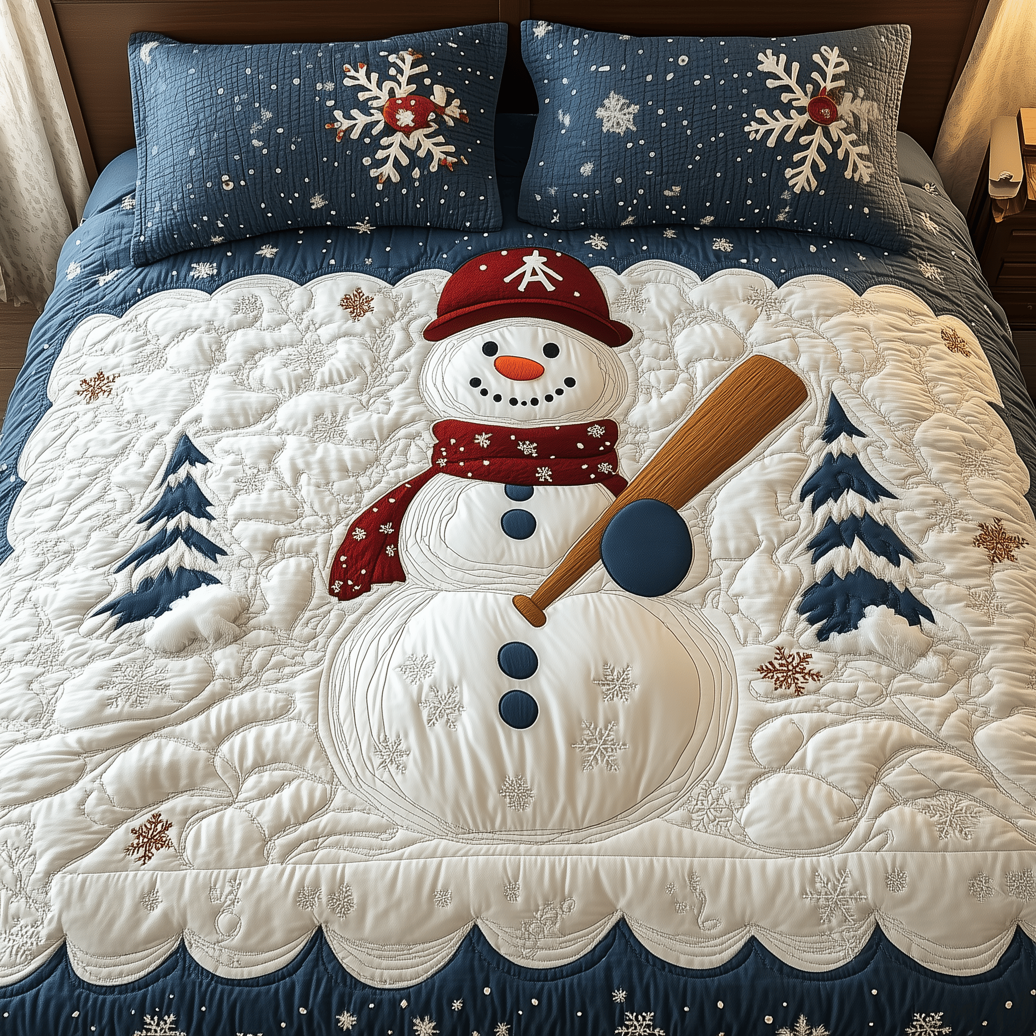 Baseball Snowman Quilted Bedding Set Christmas Bedding Set Christmas Gifts For Him