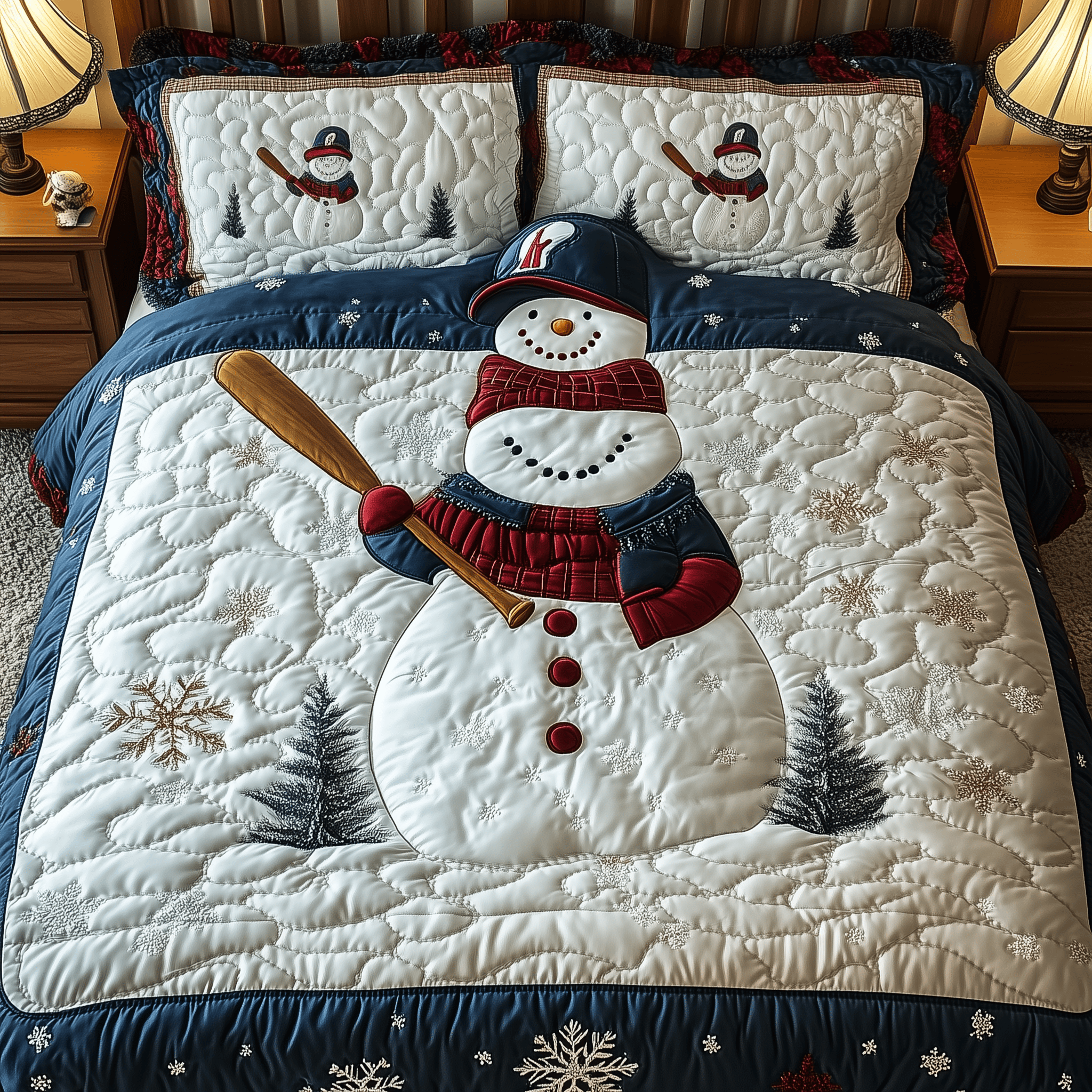 Baseball Snowman Quilted Bedding Set Christmas Bedding Set Christmas Gifts For Son