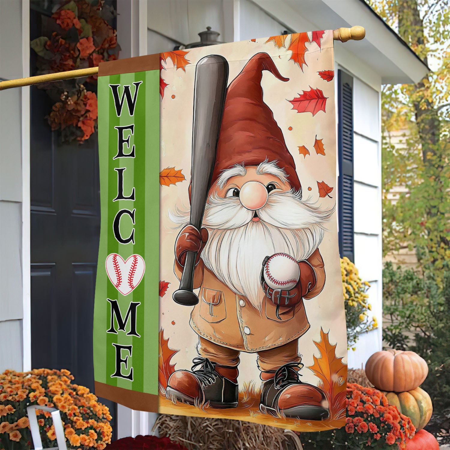 Baseball Thanksgiving Garden Flag Welcome Thankful Season Outdoor Decor Baseball Lover Gift