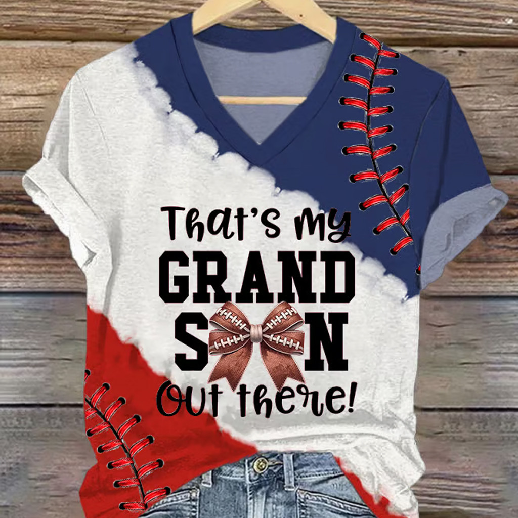 Baseball That's My Grandson Out There V-Neck T-Shirt For Women's Baseball Lovers Gifts