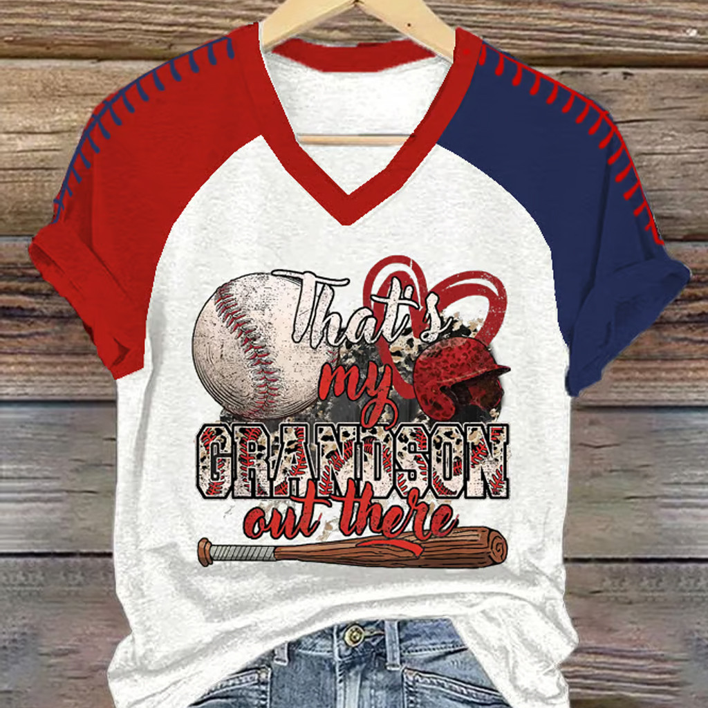 Baseball That's My Grandson Out There V-Neck T-Shirt Gifts For Grandma Baseball Lovers