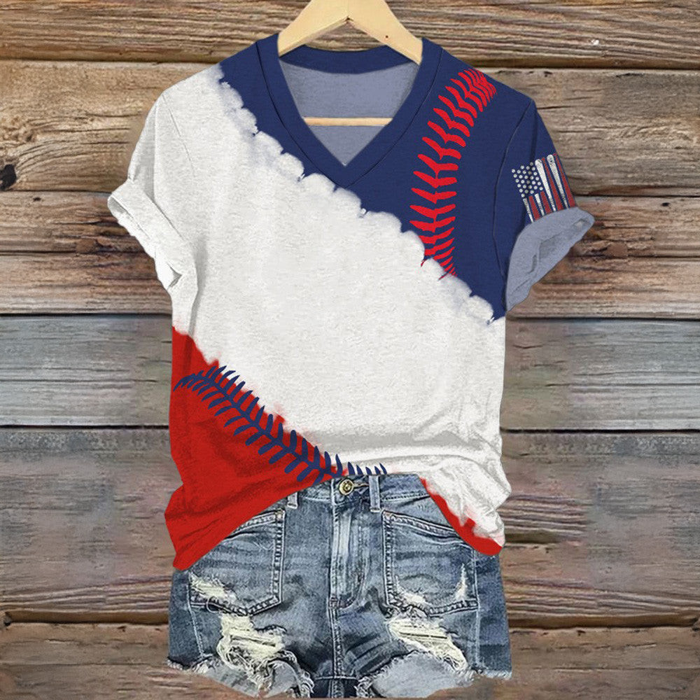 Baseball V-Neck Shirt Women's 4Th Of July Shirt Gifts For Baseball Lovers Baseball V-Neck Shirt Women's 4Th Of July Shirt Gifts For Baseball Lovers