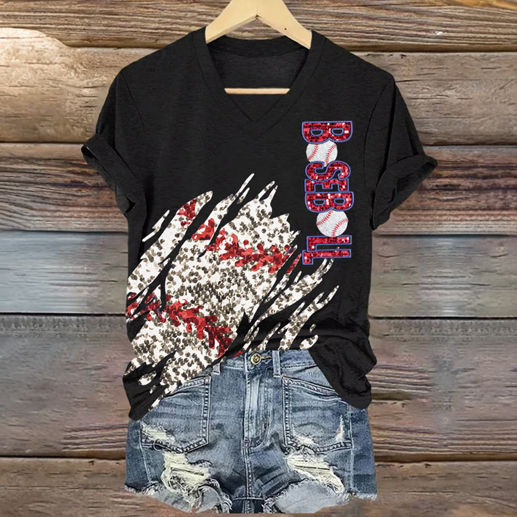 Baseball V-Neck T-Shirt For Women's Game Day Shirts Baseball Lovers Gifts