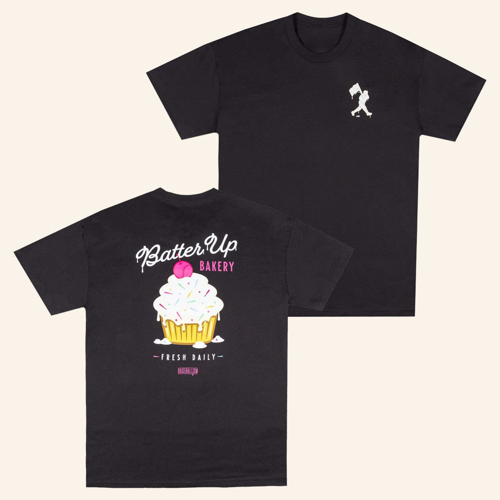 Baseballism Merch Batter Up Bakery Confetti Cupcake T-Shirt Black Friends Gifts