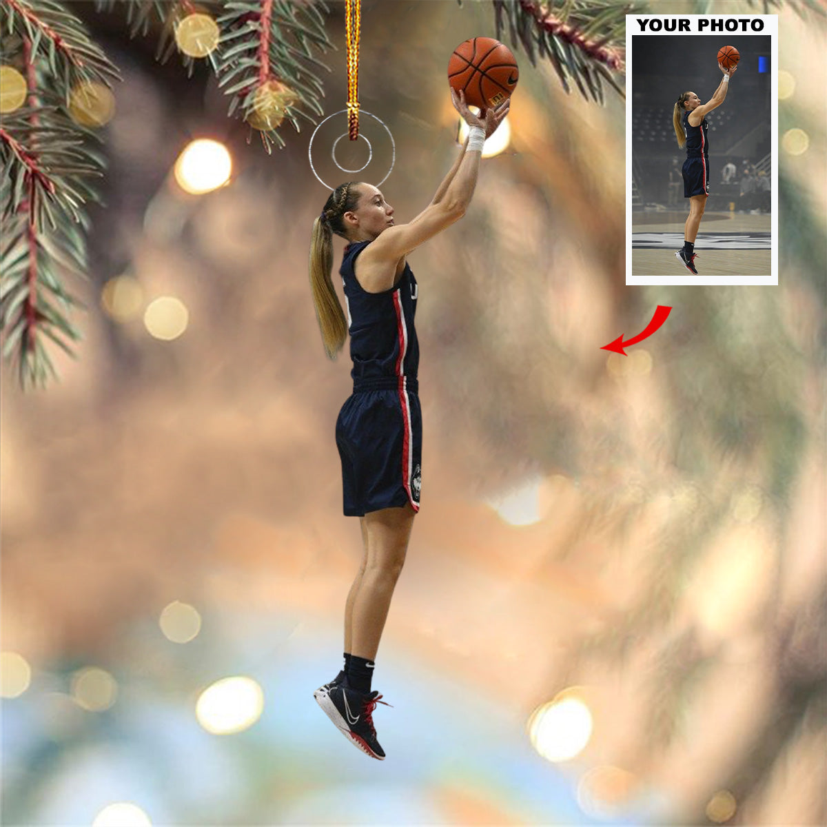 Basket Of Cheer Personalized Photo Mica Ornament Christmas Gift For Sports Lovers