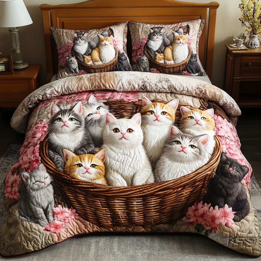 Basket of Kittens Quilted Bedding Set Best Comforter Sets Holiday Gifts For Cat Lovers