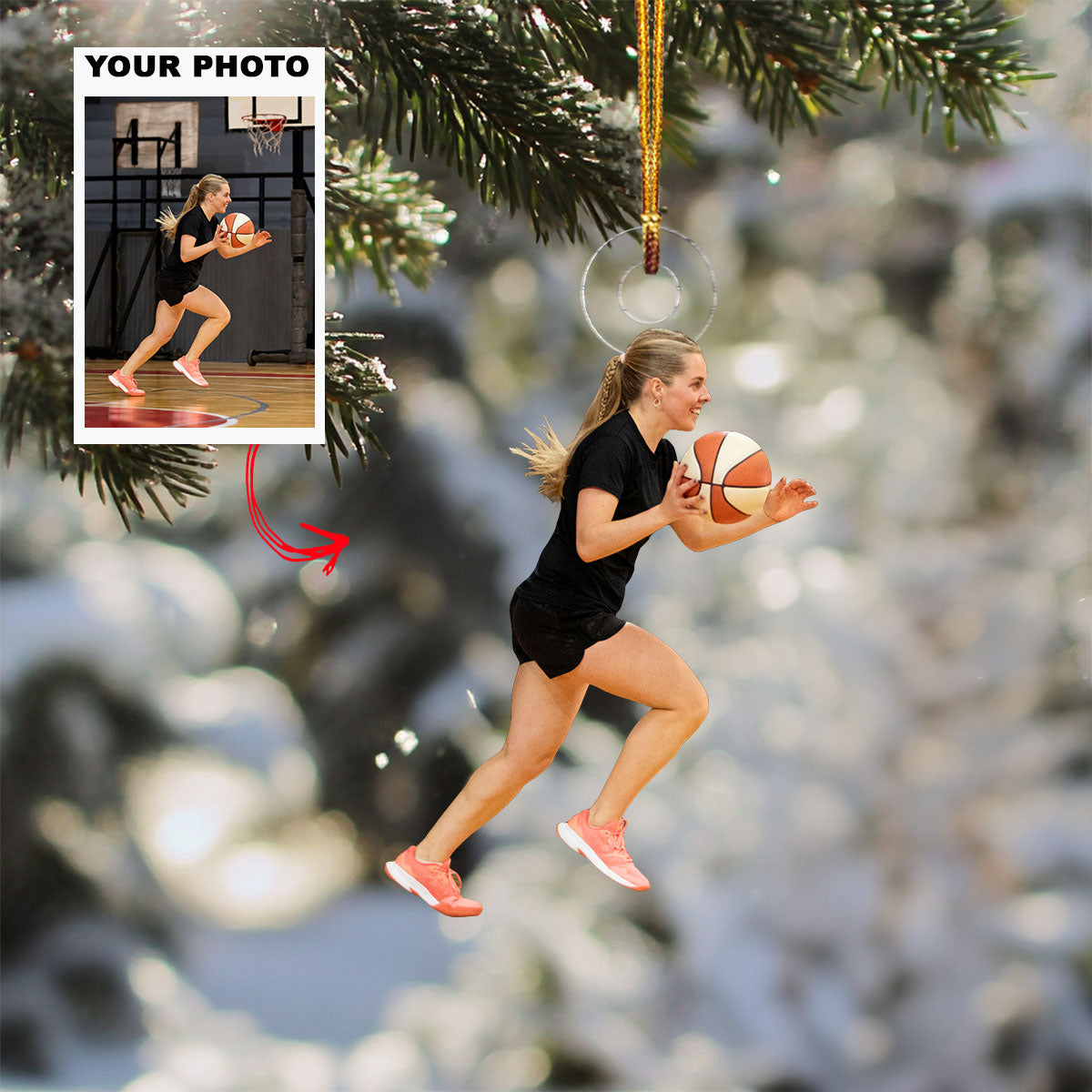 Basket Runner Personalized Photo Mica Ornament Christmas Gift For Basketball Players