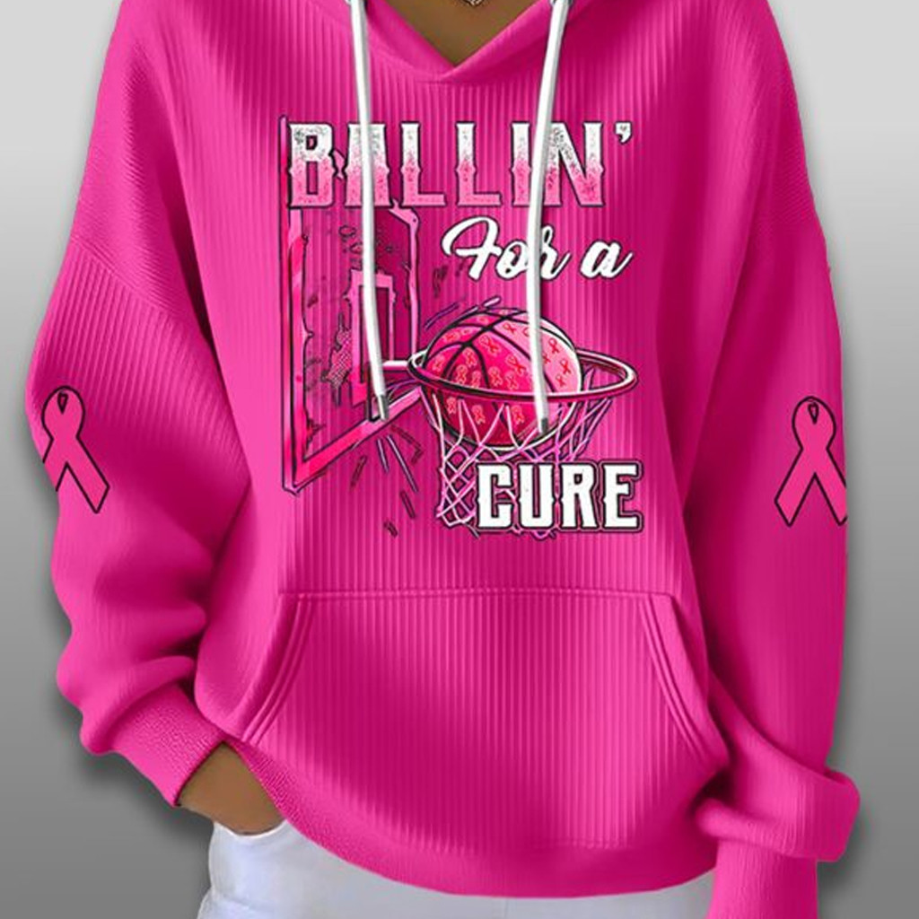 Basketball Ballin For A Cure Breast Cancer Awareness Waffle Hoodie Christmas Gifts For Mom