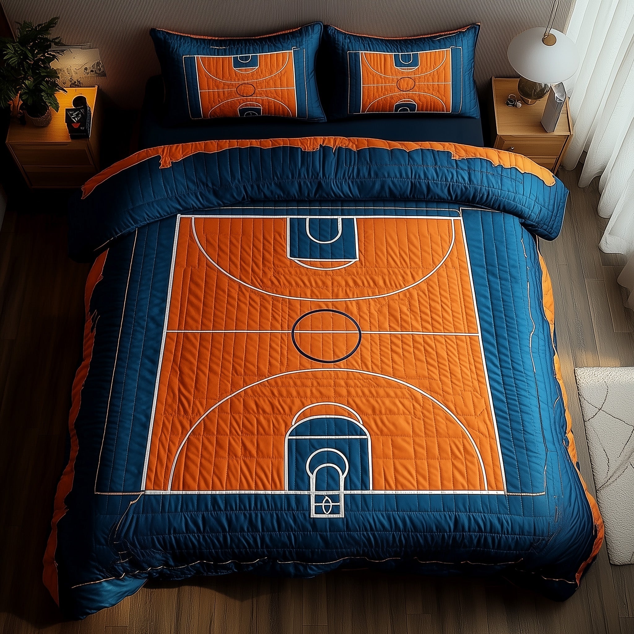 Basketball Court Quilted Bedding Set Duvet Cover Merchandise Basketball Coaches Gifts