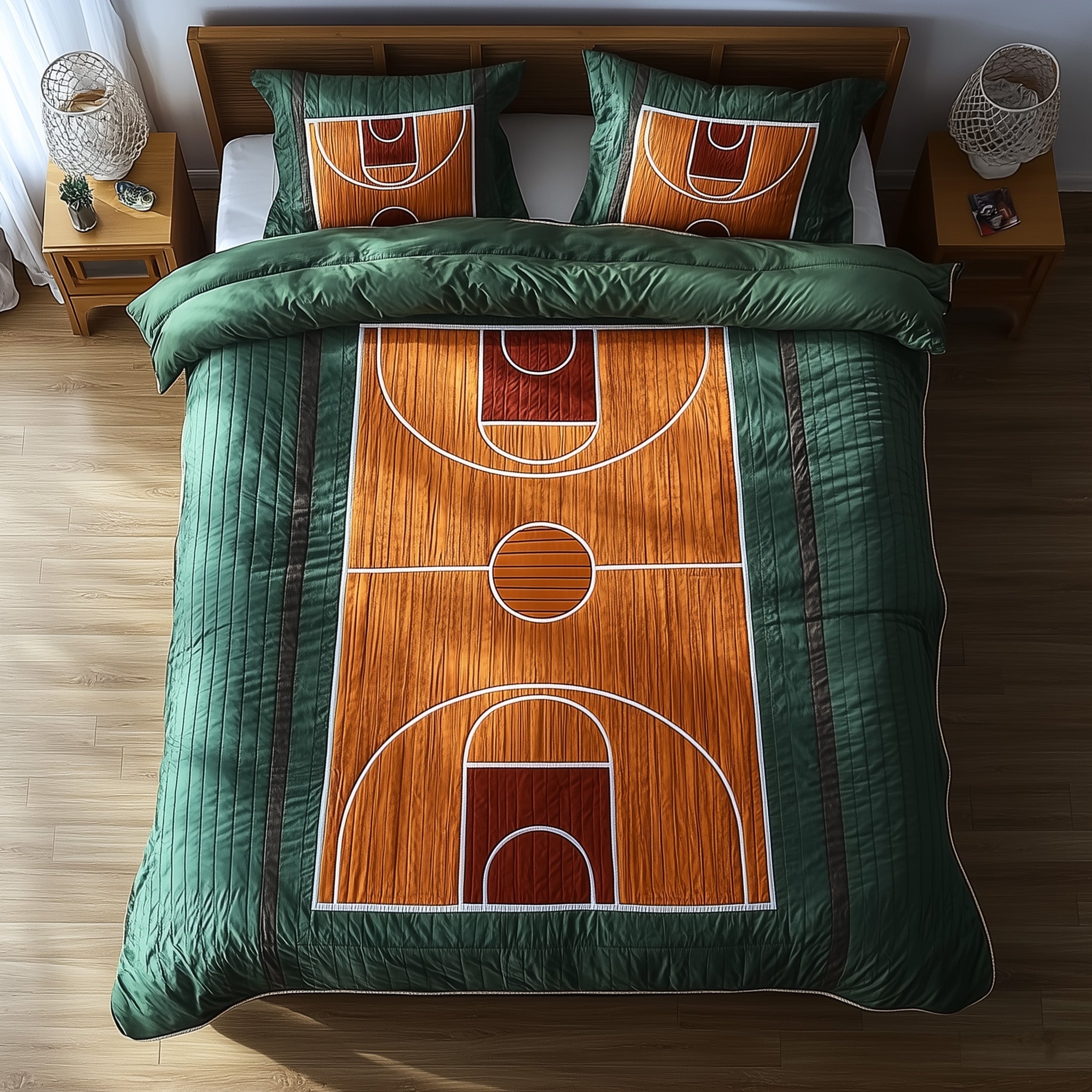 Basketball Court Quilted Bedding Set Duvet Cover Merchandise Gift Ideas For Basketball Players