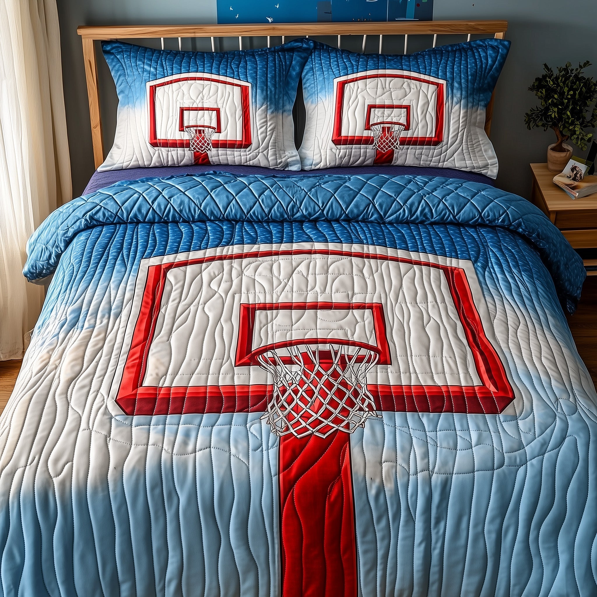 Basketball Court Quilted Bedding Set Duvet Cover Merchandise Gifts For Basketball Player