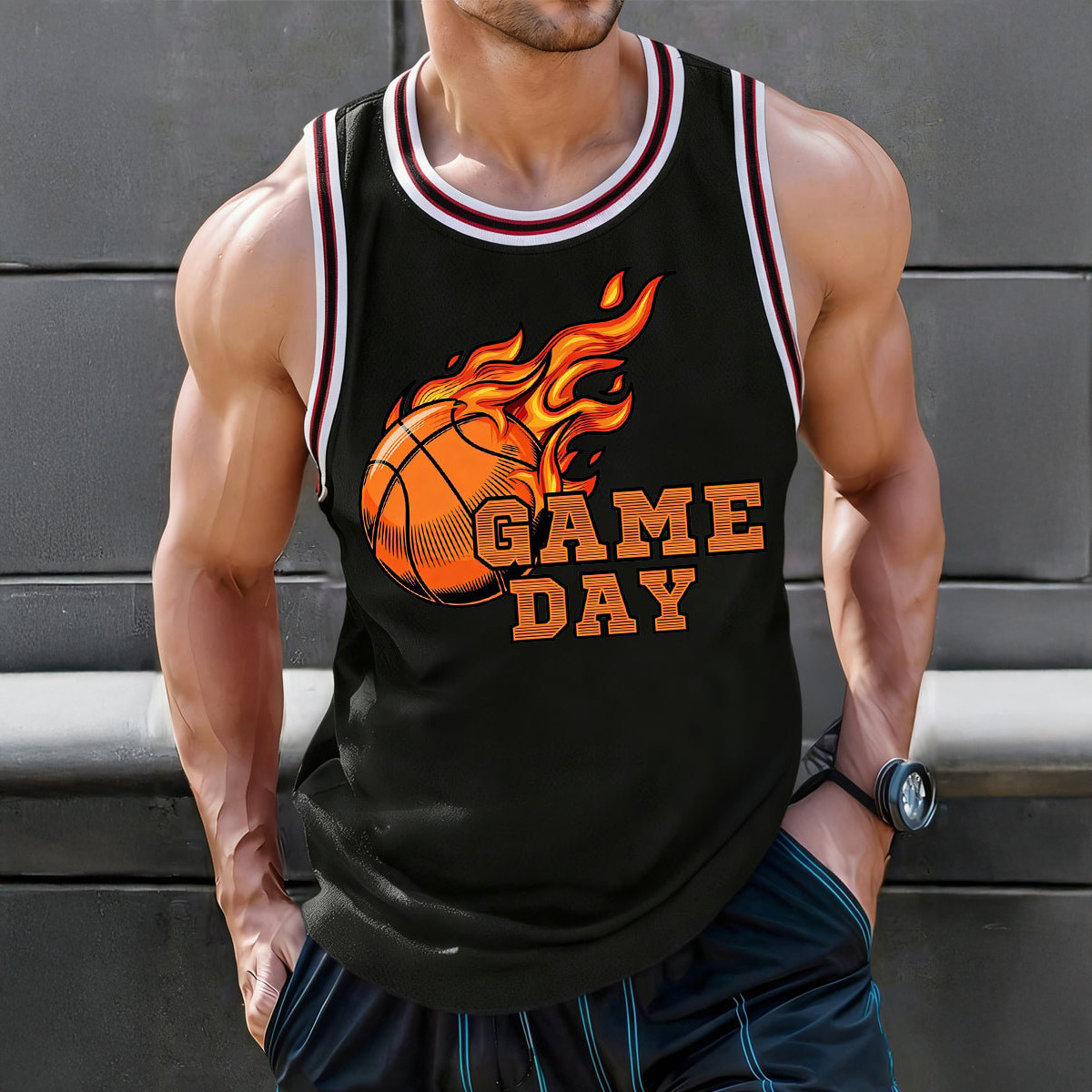 Basketball Fire Graphic Tank Top Game Day Basketball Clothes Present For Husband