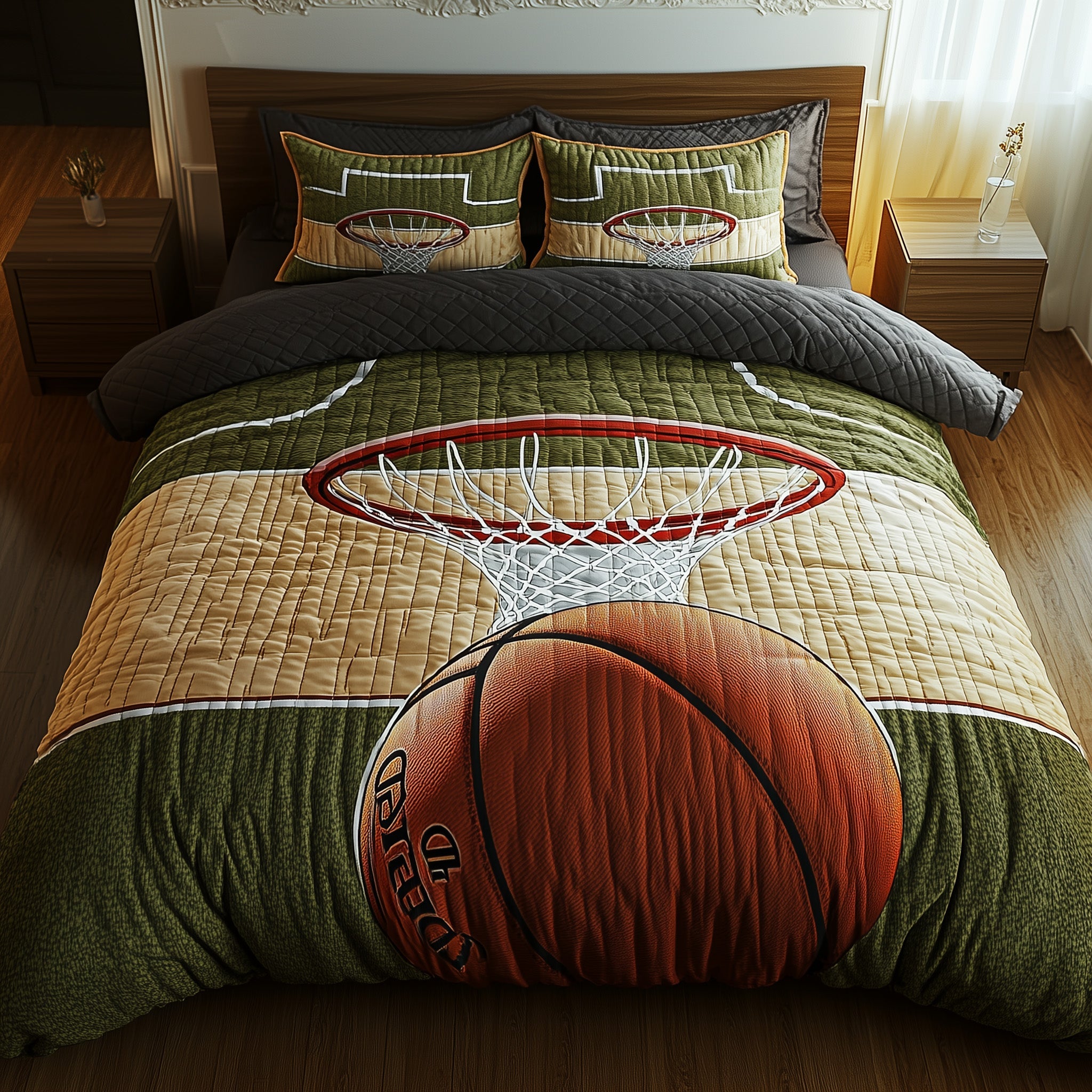 Basketball Game Awaits Quilted Bedding Set Duvet Cover Merchandise Great Gifts For Basketball Players