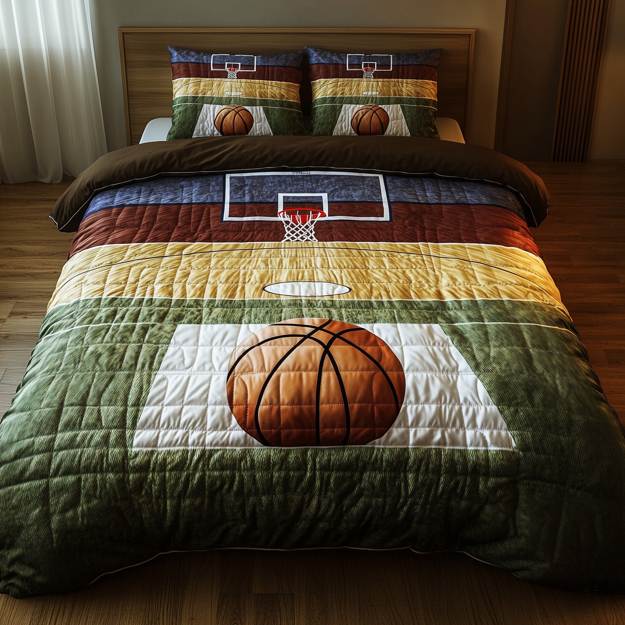 Basketball Game Awaits Quilted Bedding Set Duvet Cover Merchandise Top Gifts For Basketball Players