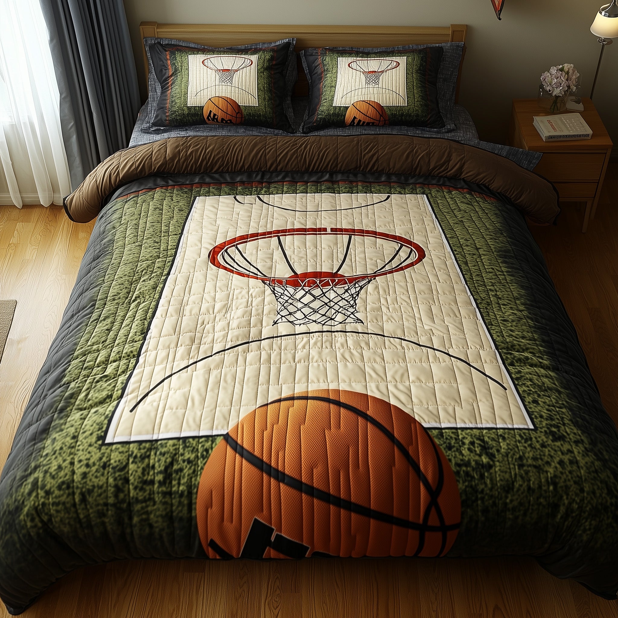 Basketball Game Space Quilted Bedding Set Duvet Cover Merchandise Best Gifts For Basketball Lovers