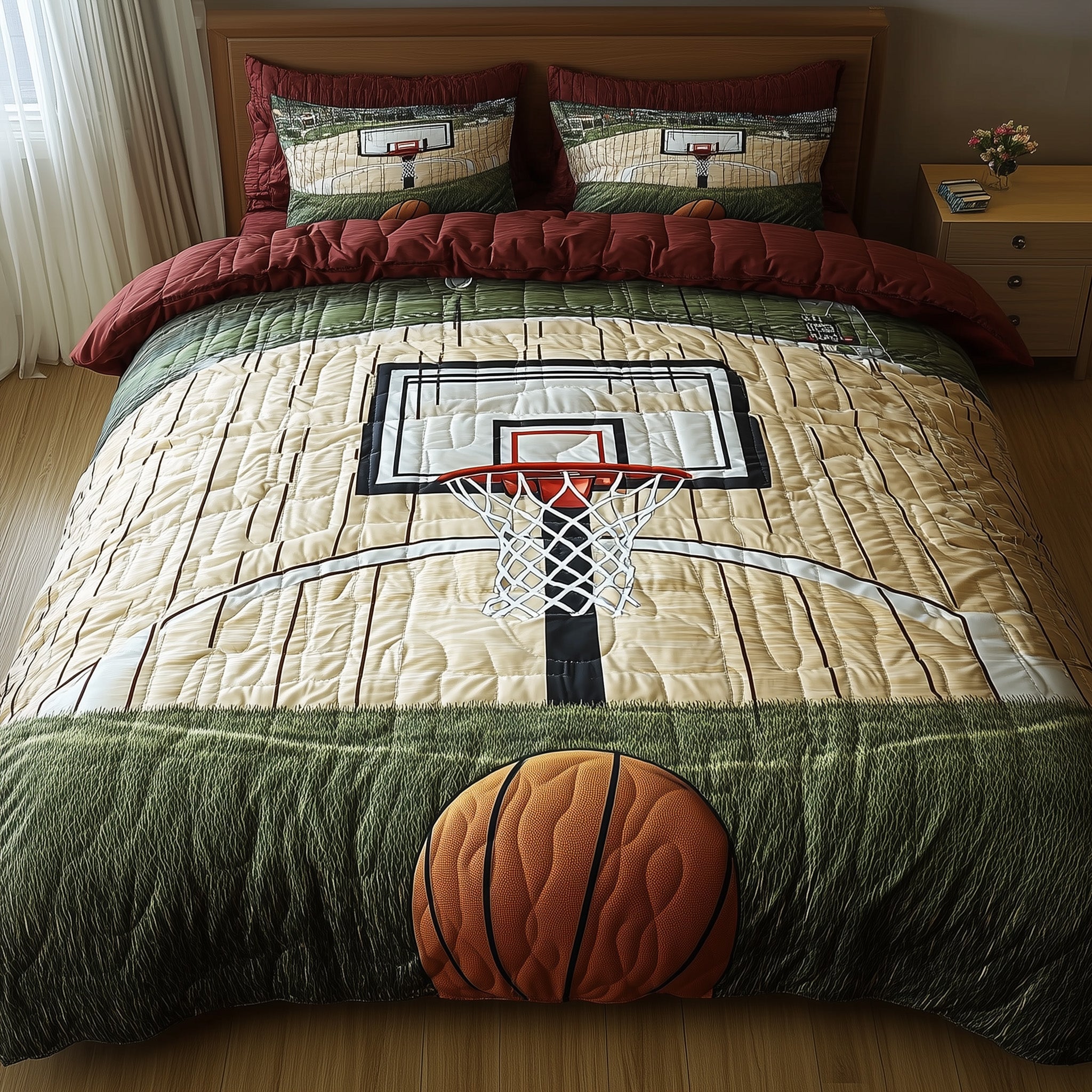 Basketball Game Space Quilted Bedding Set Duvet Cover Merchandise Gifts For Basketball Teammates
