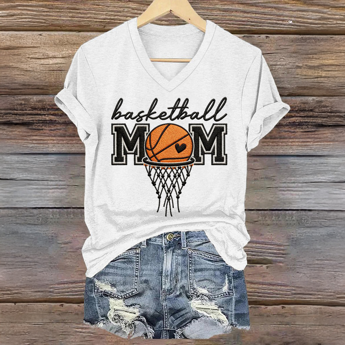 Basketball Mom V-Neck Shirt Game Day Clothes Basketball Lover Gift For Mother's Day