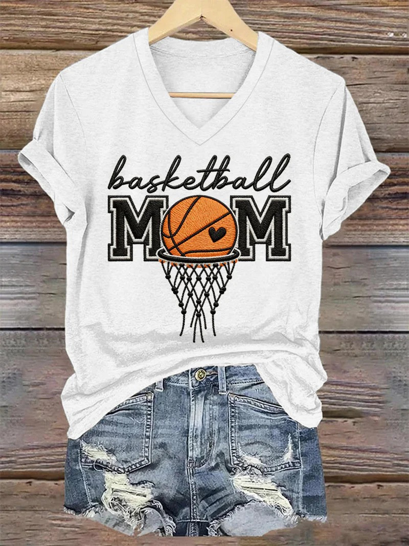 Basketball Mom V-Neck Shirt March Madness 2026 NCAA Game Day Shirt Fan Gear Best Gift For Basketball Moms
