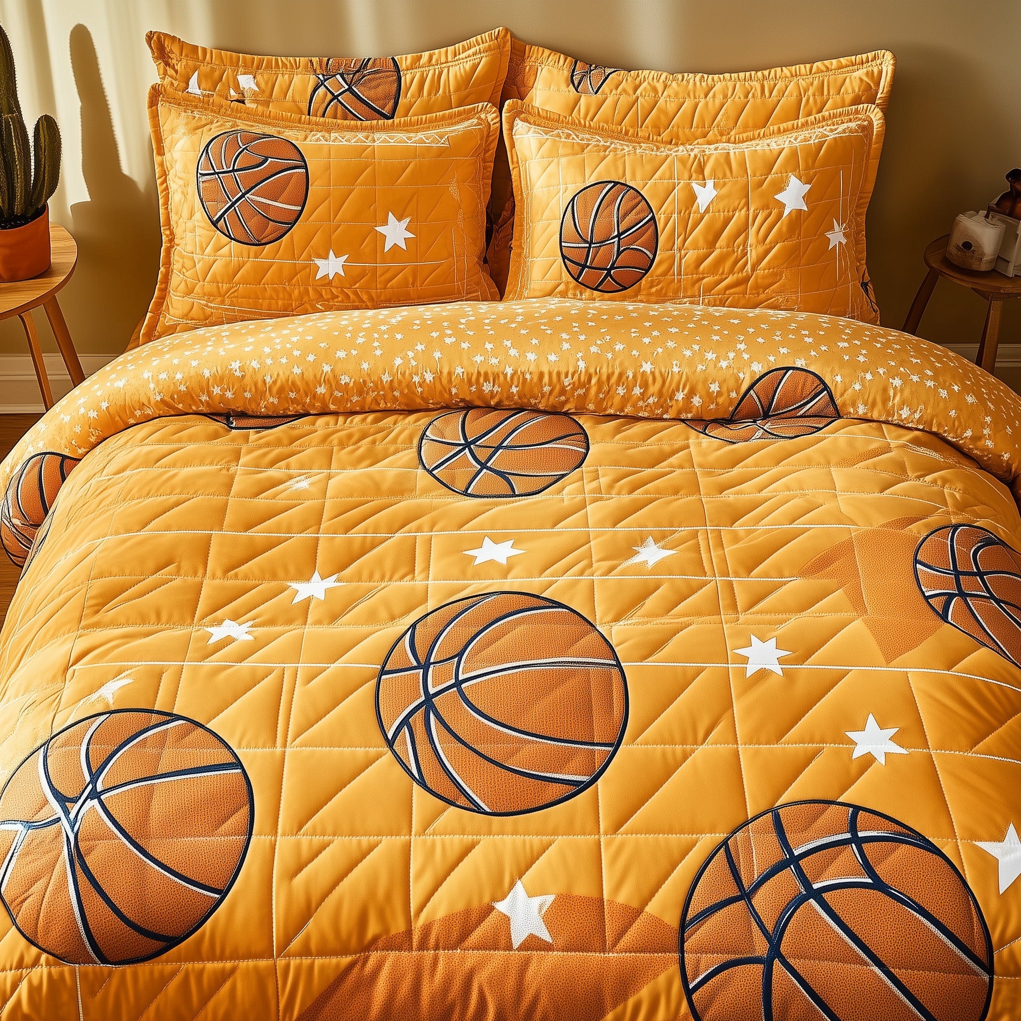 Basketball Night Lights Quilted Bedding Set Duvet Cover Merchandise Best Presents For Basketball Players