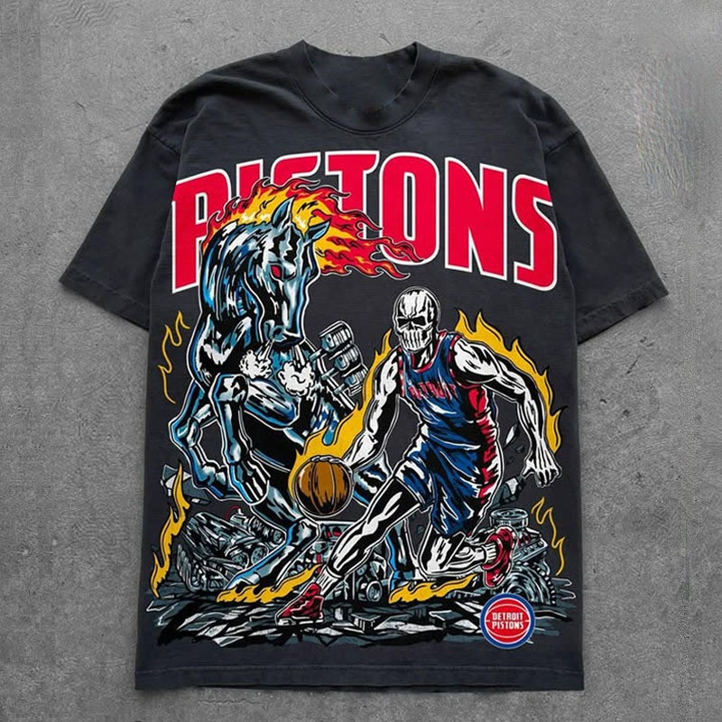 Basketball Pistons Skull Flame T-Shirt Basketball Gift Ideas For Guys