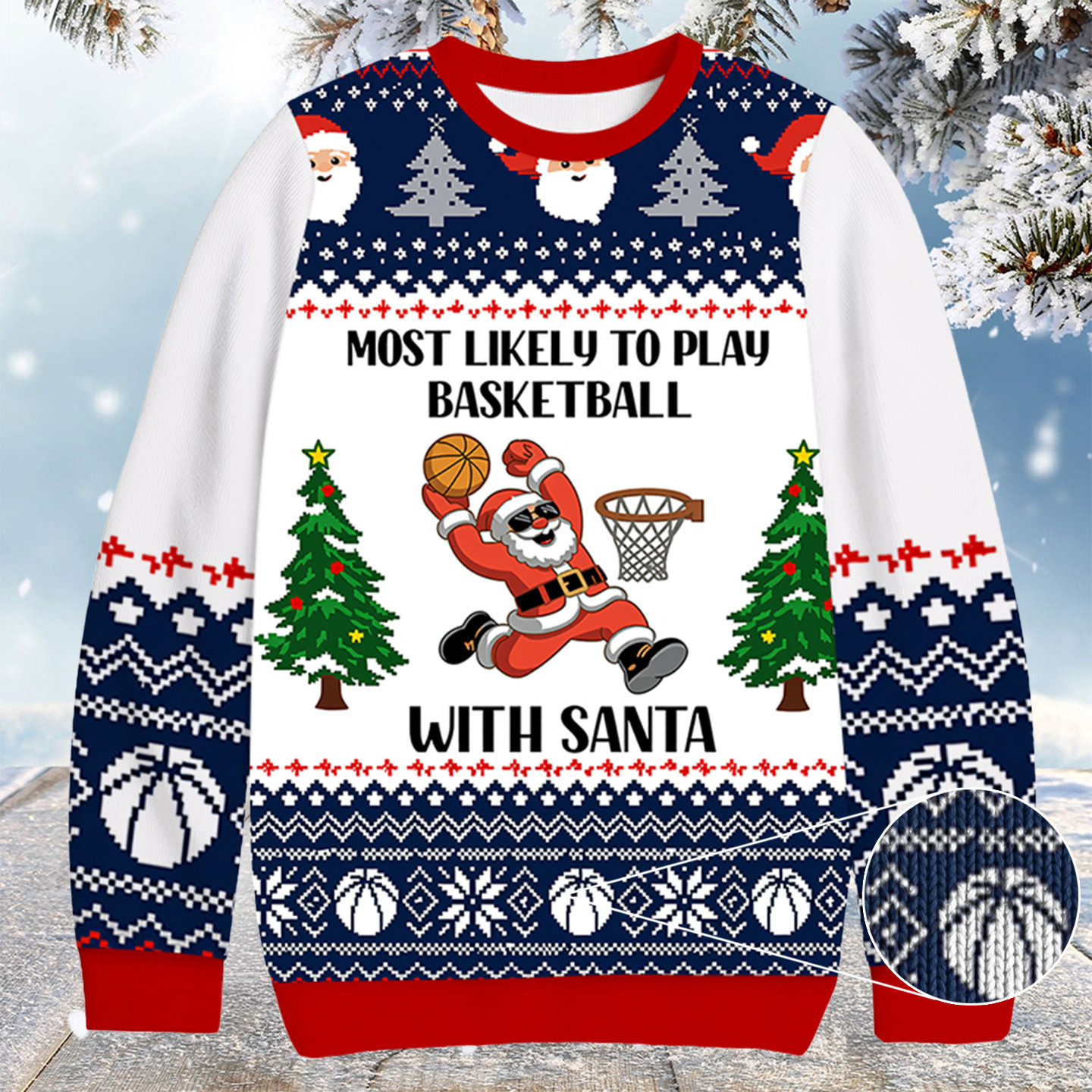 Basketball Santa Christmas Ugly Sweater Cool Xmas Apparel Fun Gift For Brother