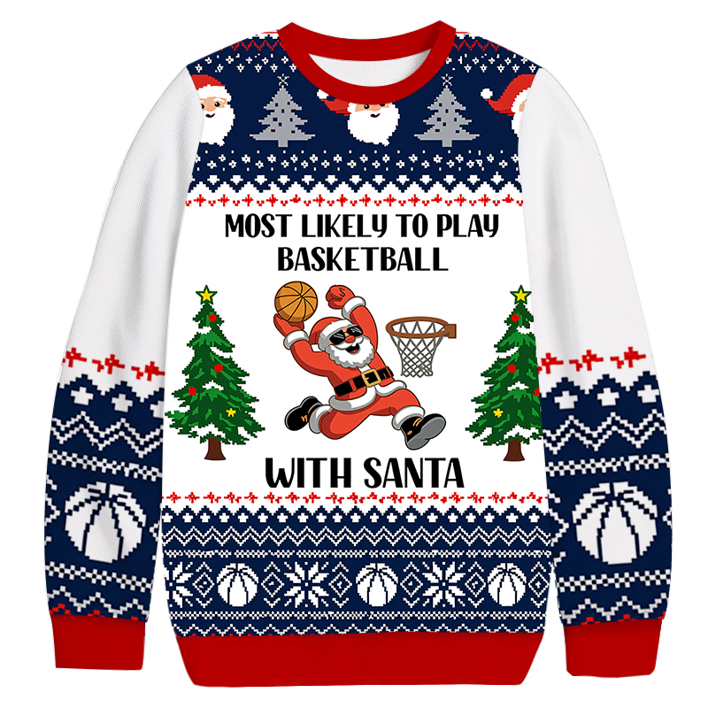 Basketball Santa Christmas Ugly Sweatshirt Festive Xmas Winter Sweater Gift Ideas