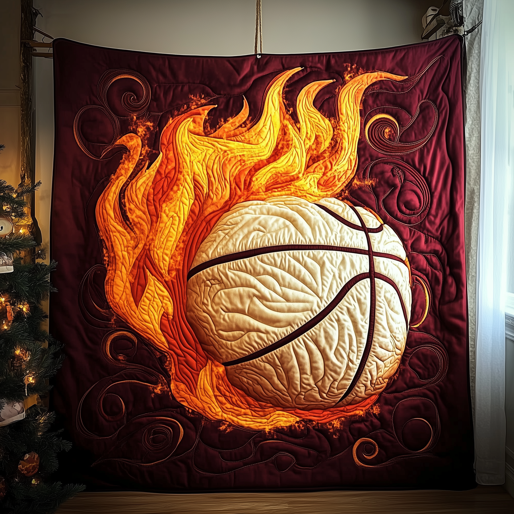 Basketball Sport Theme Game Quilted Blanket Player Fire Game Gifts For Basketball Players
