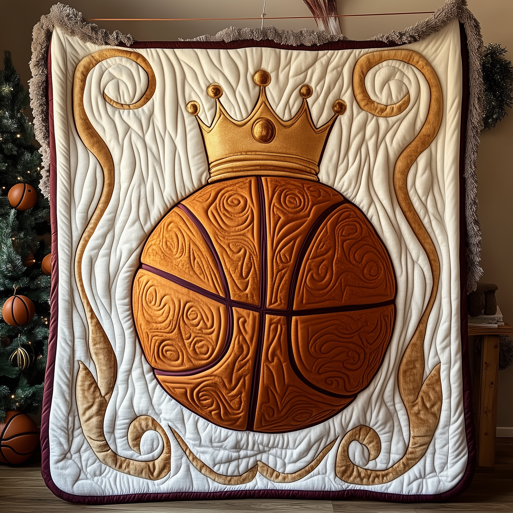 Basketball Sport Theme Motif Quilted Blanket King Player Gifts For Basketball Players