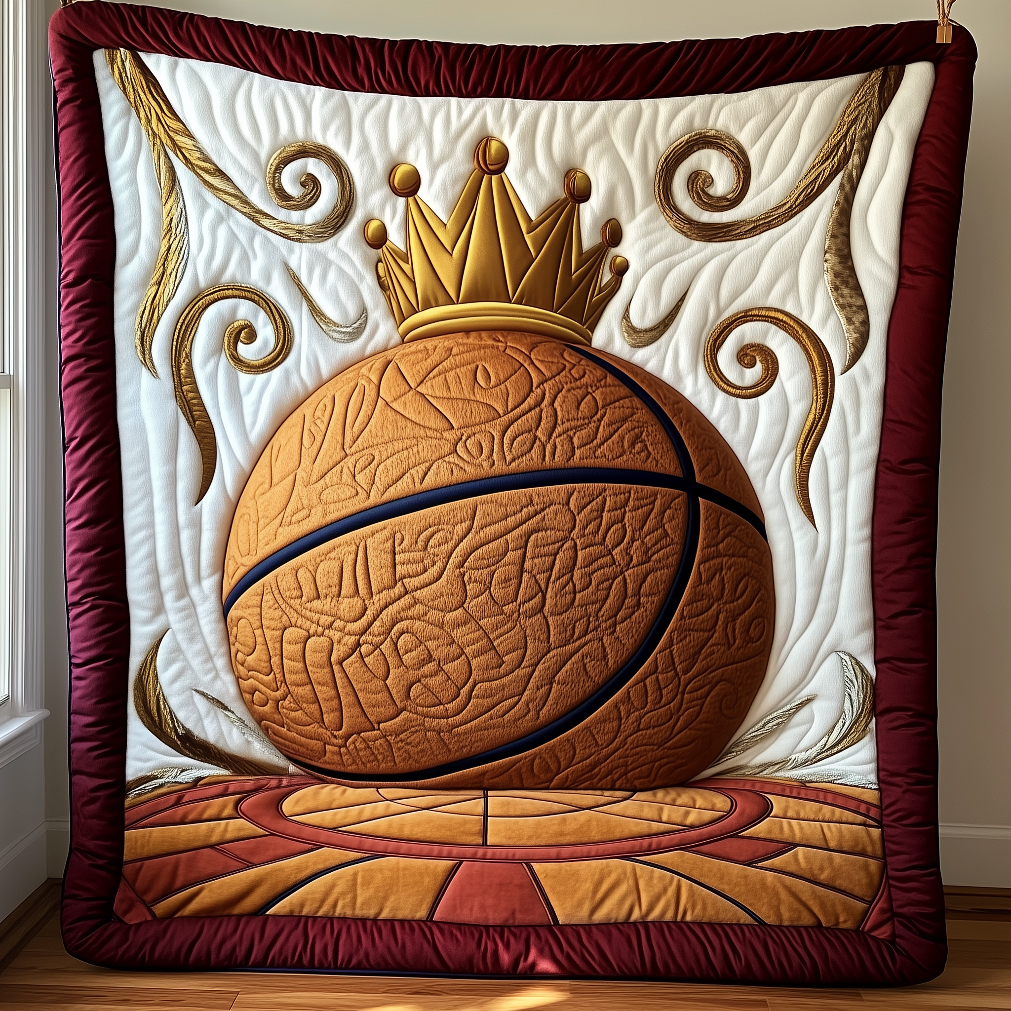 Basketball Sport Theme Pattern Quilted Blanket King Sports Gifts For Basketball Players