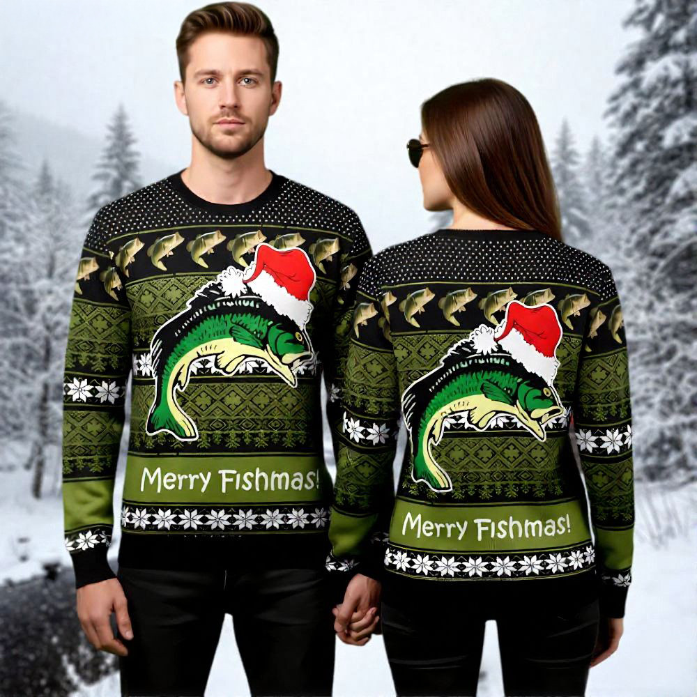 Bass Fish Merry Fishmas Ugly Christmas Sweater Holiday Apparel Christmas Gifts For Fisherman