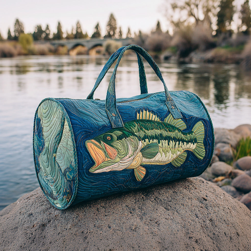 Bass Fishing Quilted Duffle Bag Angler Travel Gear Best Gift For Fishermen