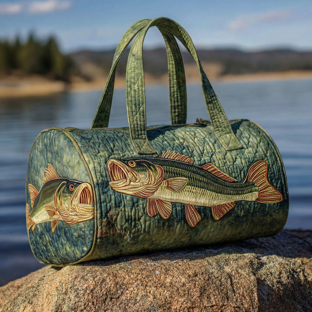 Bass Fishing Quilted Duffle Bag Fisherman Travel Gear Best Gift For Anglers