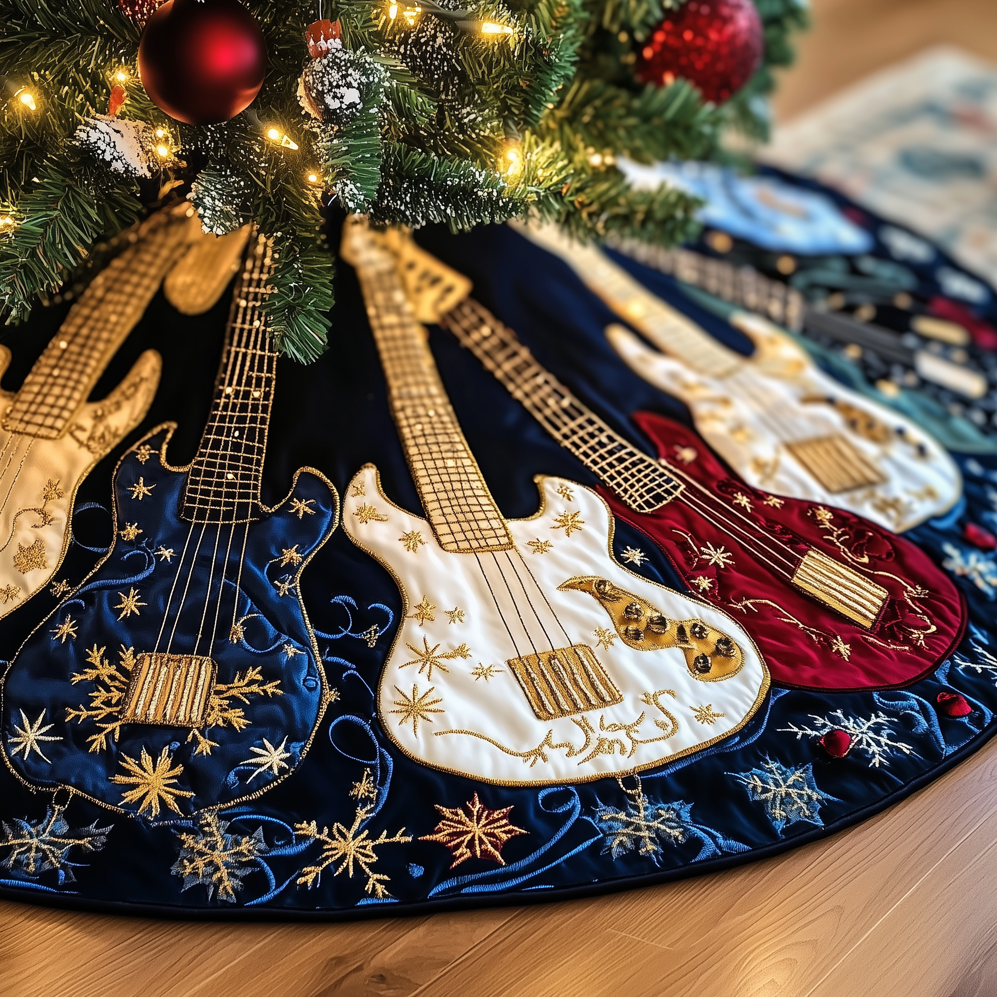 Bass Guitars Quilted Tree Skirt Christmas Tree Skirt Best Gifts For Guitar Teachers