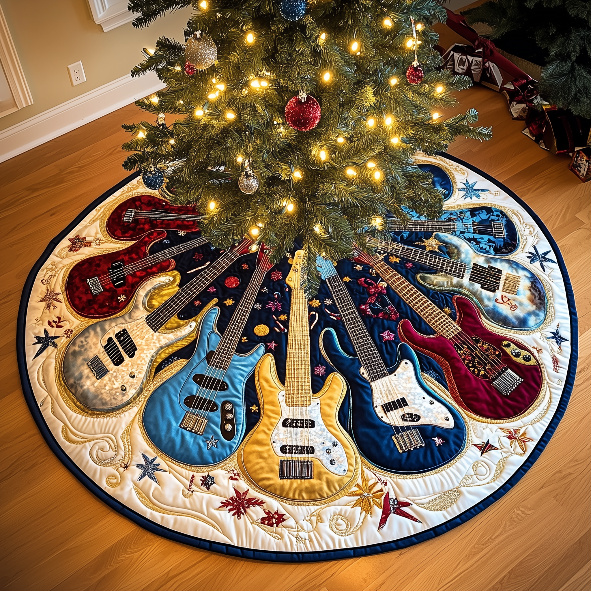 Bass Guitars Quilted Tree Skirt Holiday Merch Gift