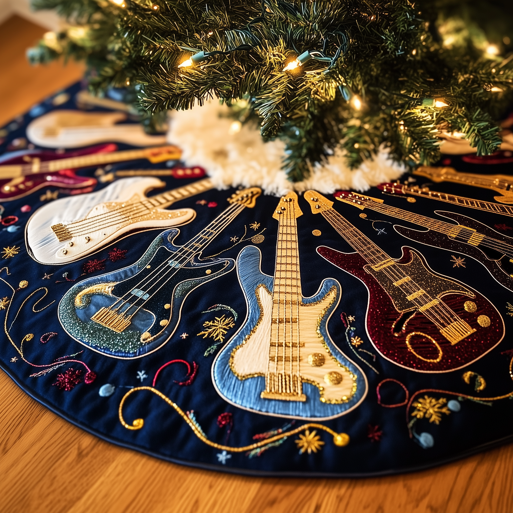 Bass Guitars Quilted Tree Skirt Unique Gift For Beagle Lovers Birthday Merch Gift