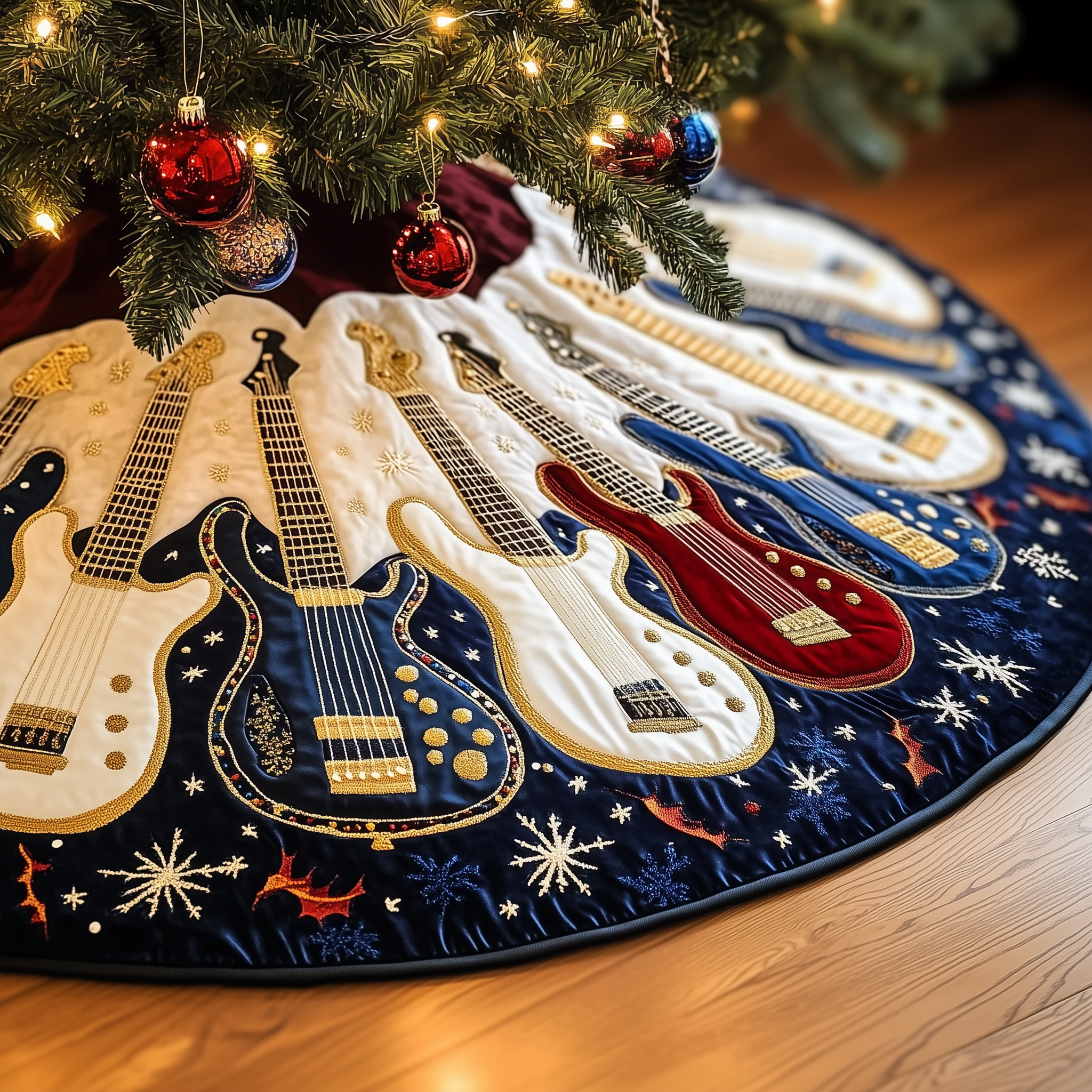 Bass Guitars Quilted Tree Skirt Xmas Decorations Best Christmas Gifts For Guitar Players
