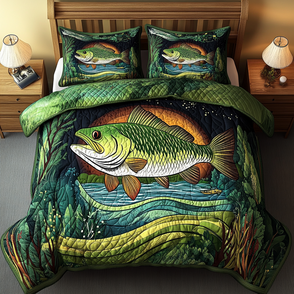 Bass Pride Quilted Bedding Set Bedroom Decorations Unique Fishing Gifts